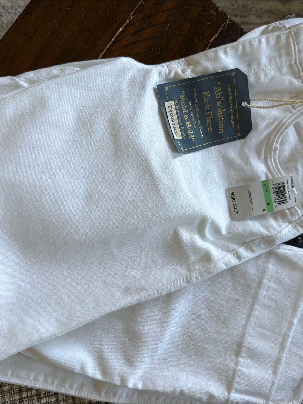 Democracy White Slim Jeans with Navy Label